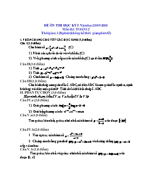 Đề ôn thi học kỳ I môn thi Toán 12 - Đề số 1